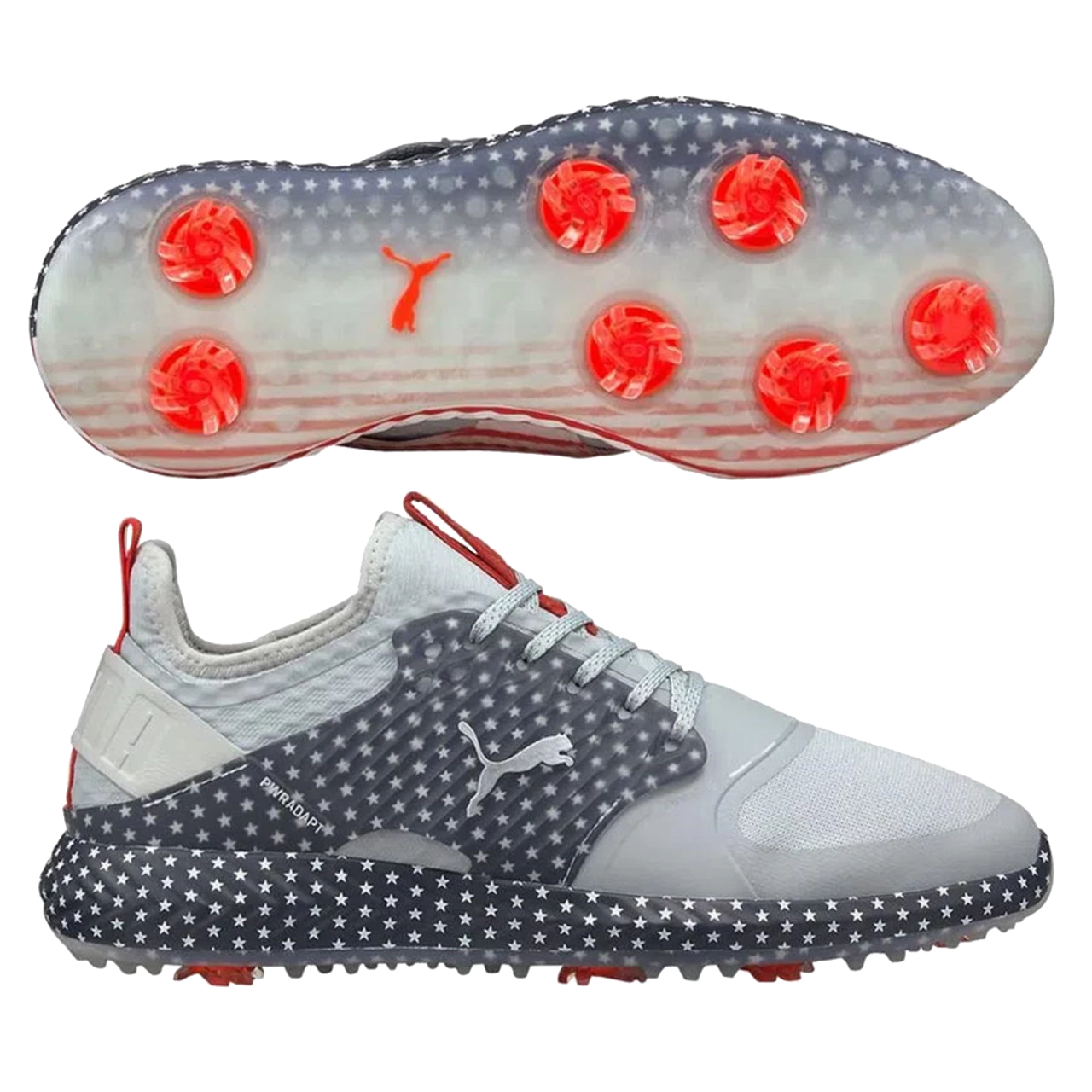 Puma Men's Limited Edition PWRADAPT Caged USA Golf Shoes - High Rise/Navy Blazer/High Risk Red 3 Puma Men's Limited Edition PWRADAPT Caged USA Golf Shoes - High Rise/Navy Blazer/High Risk Red